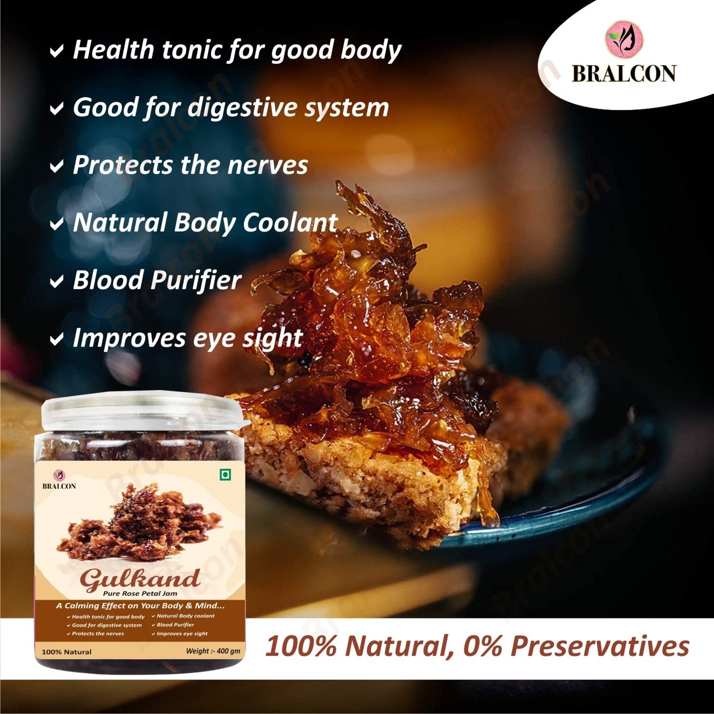 Bralcon Natural Gulkand (Rose Petal Jam) - 400 gm