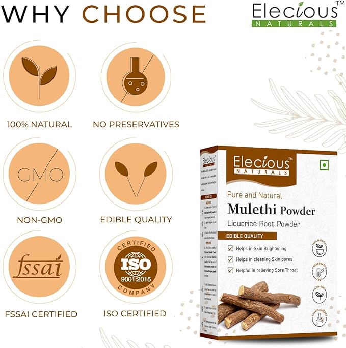 Elecious Mulethi Powder For Body, Skin, Face and Hair, 200 gm