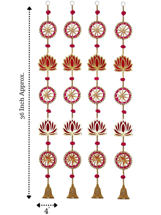 JH Gallery Wood Handmade Lotus Wall and Door Hanging (36 Inches Height - Pack of 4), Magenta