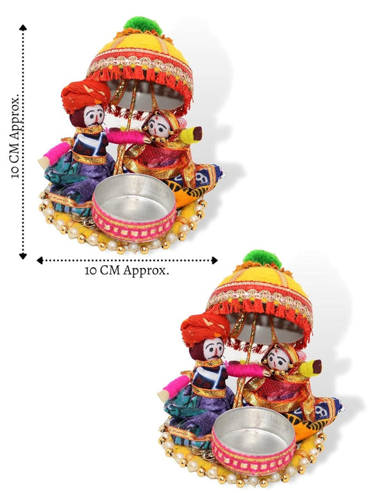 JH Gallery Recycled Material Rajasthani Raja Rani Puppet, Dolls Decorative Tealight Candle Holder, Diwali Decoration Items for Home Décor, Tea Light Candle Holder(Pack of 2)