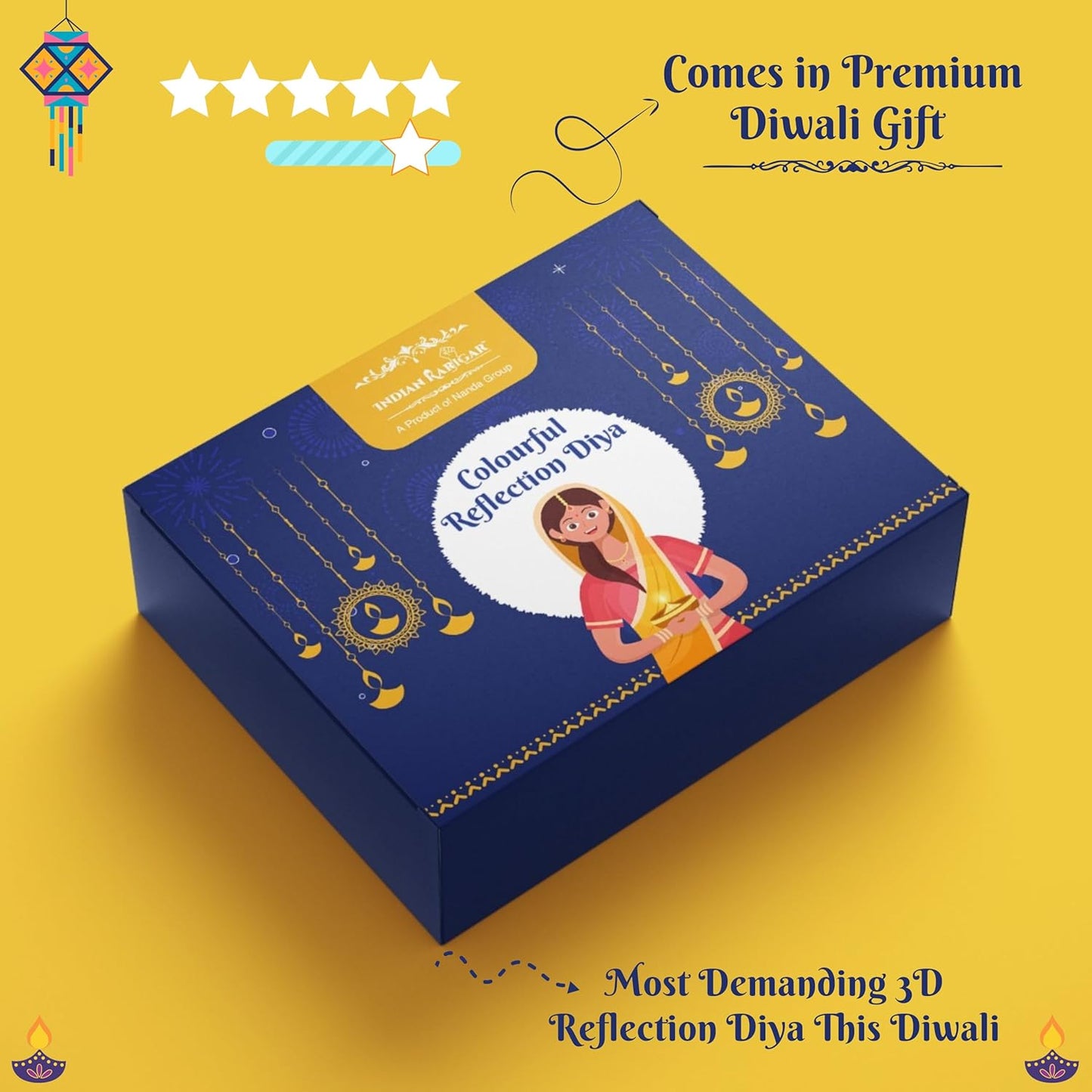 Indian Karigar 12 pcs Diwali Diyas Colourful 3d Reflection Diya, Multicolour