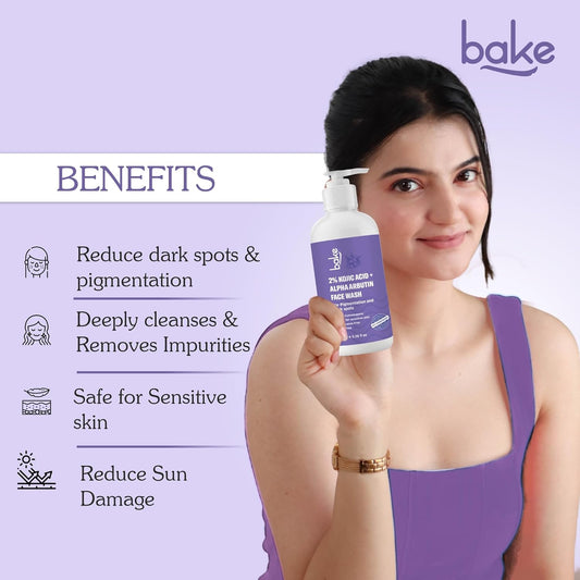 BAKE 2% Kojic Acid Brightening Face Wash with Alpha Arbutin & Niacinamide | De-Tan Face Wash | For Pigmentation, Dark Spots & Tan Removal | Anti Pigmentation Daily Wash - 100ml