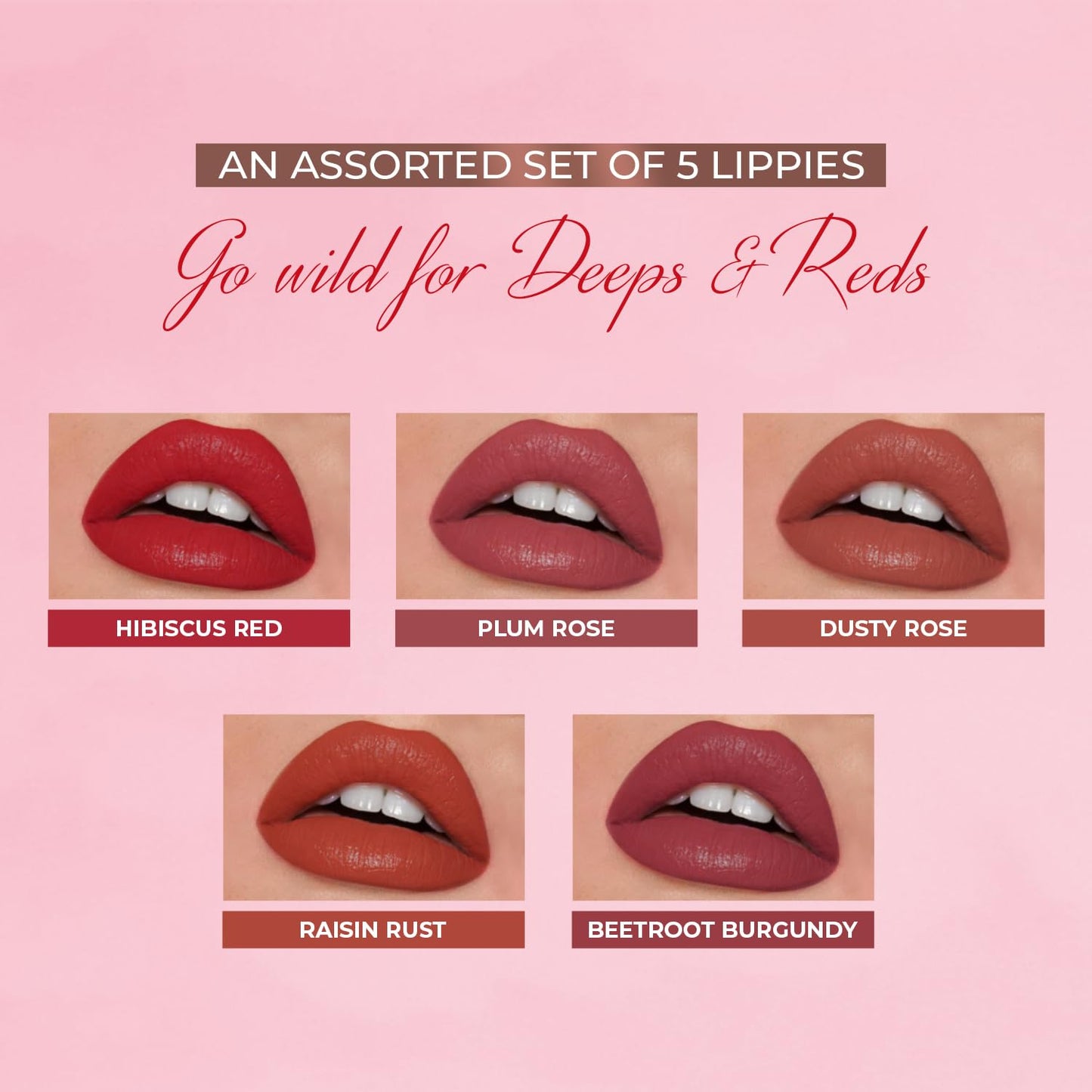 Just Herbs Ayurvedic Liquid Lipstick Kit Set of 5, Deeps & Reds, 5 ml
