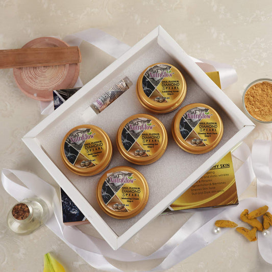 NutriGlow Platinum Diamond Gold and Pearl Facial kit 6-Pieces, 250 gm+10 ml