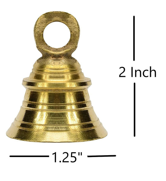 UAPAN Brass Hanging Bell for Festival Home Decoration with J hock, 2 Inch, Pack of 6