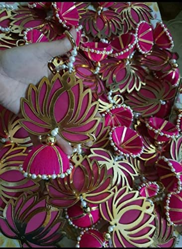 Divyakosh Handmade Wall Decor Lotus with jhumki Style Hanging, 6 Pcs - Pink/Raani