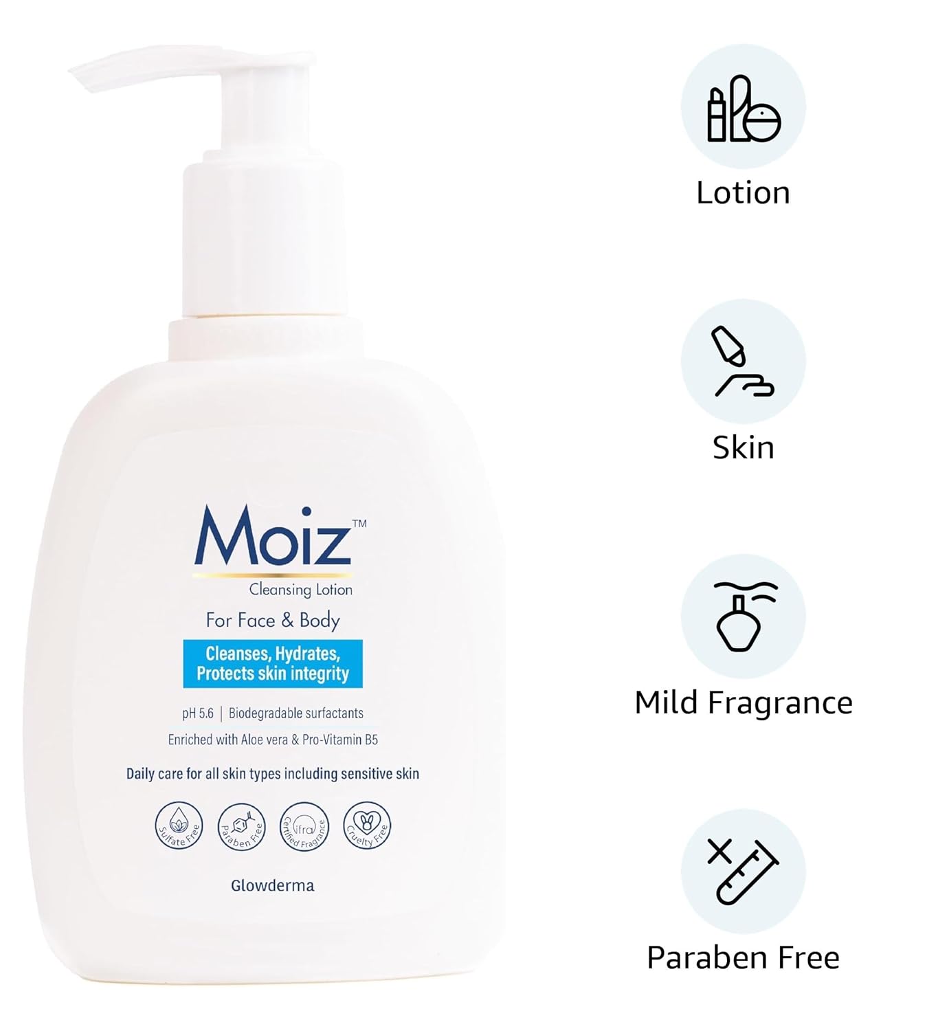 Moiz Cleansing Lotion, Face & Body Cleanser, pH 5.6, 400 ml