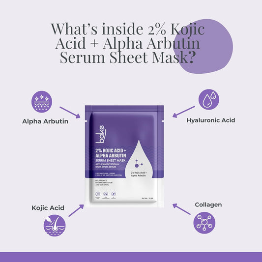Bake 2% Kojic Acid + Alpha Arbutin Serum Sheet Mask, Dark Circles, 20 gm