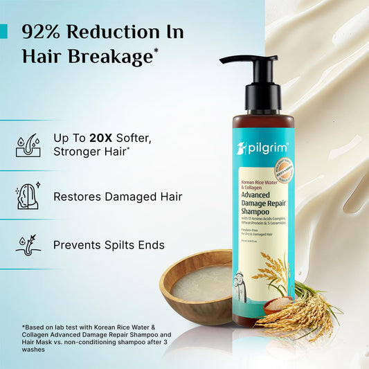 Pilgrim Korean Rice Water & Collagen Advanced Damage Repair Shampoo, 200 ml