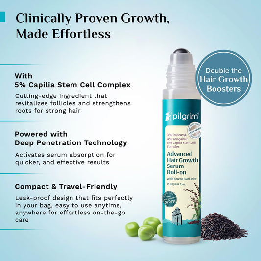 Pilgrim Advanced Hair Growth Serum Roll-on for Scalp with Korean Black Rice, 25 ml