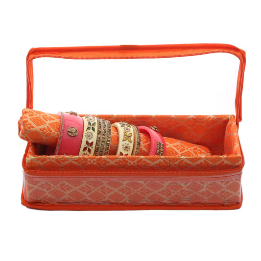 Kuber Industries Brocade Hardboard One Rod Bangle Box (Orange)