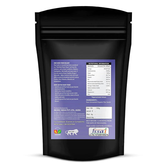 Bralcon Raw Organic Seeds Combo (Flax Seeds -100 gm, Chia Seeds -100 gm)