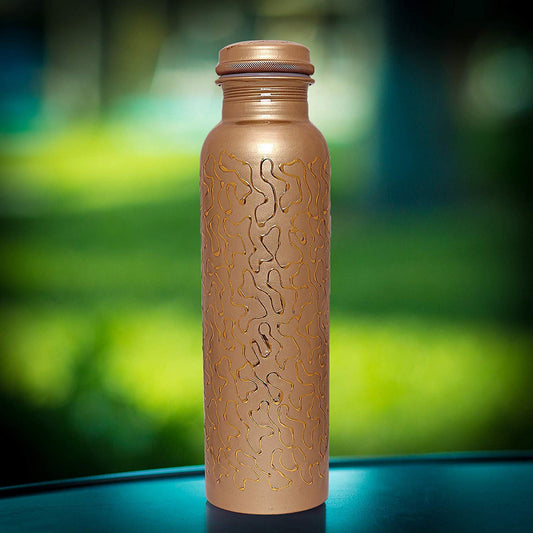 R Ayur. Copper Water Bottle, 1000 ml,(Bottle With 2 Glass) In velvet gift box