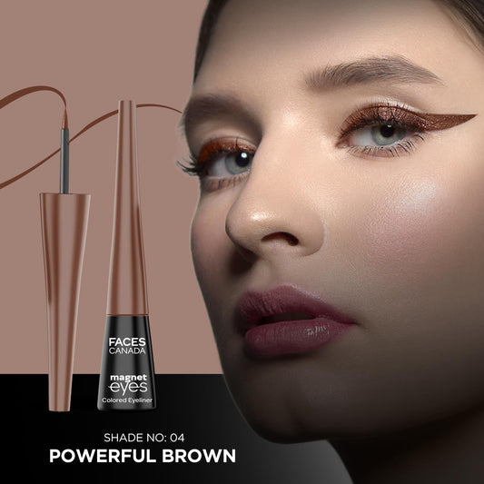 FACESCANADA Magneteyes Color Eyeliner Gel - Powerful Brown,4 Ml|Glossy Finish|24Hr Long-Lasting|Waterproof