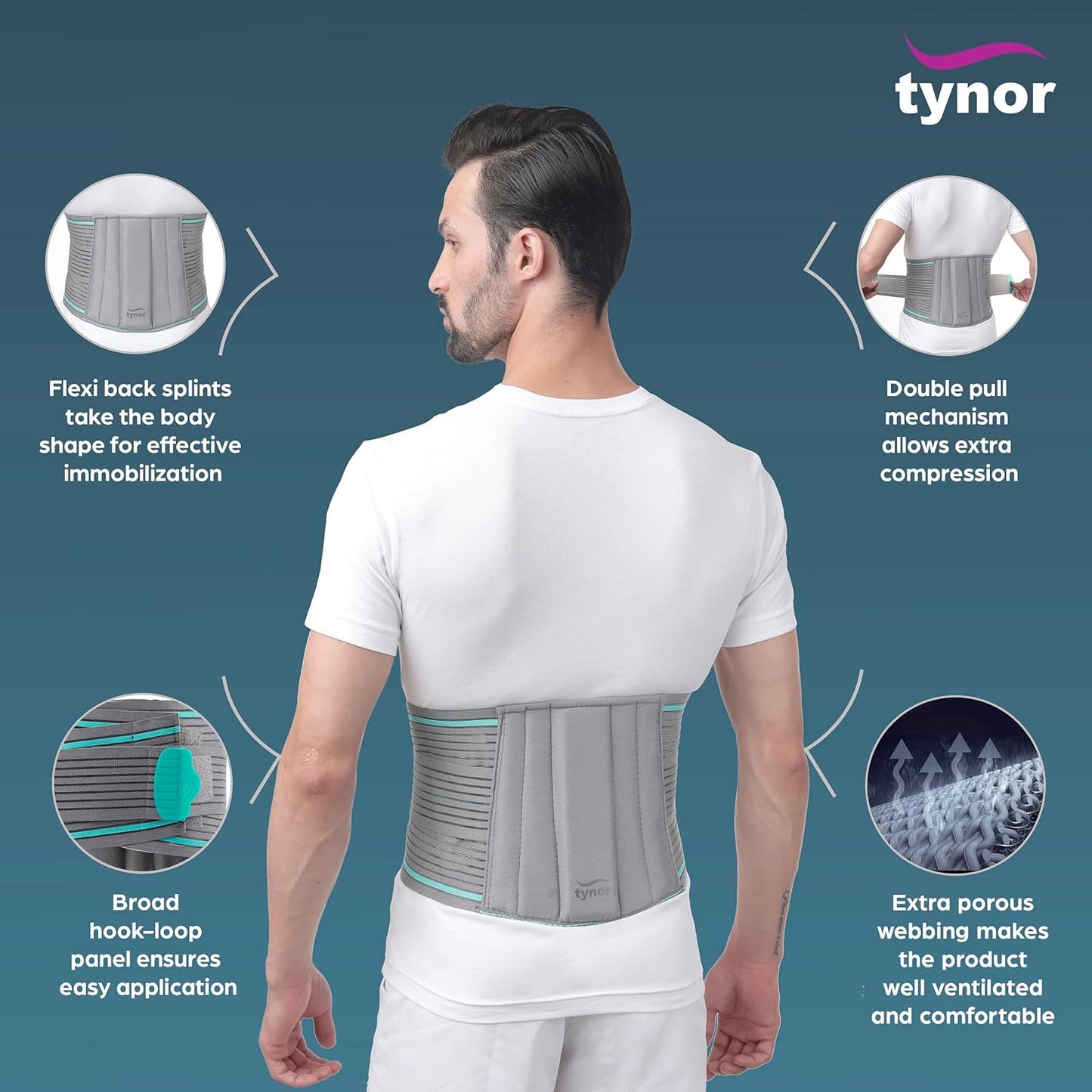 TYNOR Lumbo Sacral Belt, Grey, Medium, 1 Unit