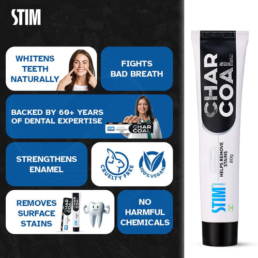 STIM Charcoal Toothpaste For Natural Whitening, 80 gm Pack of 3