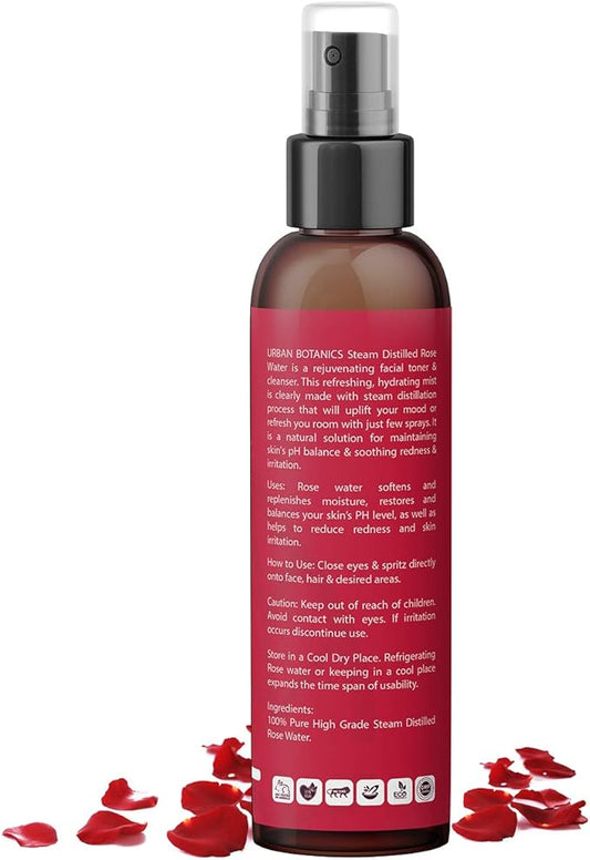 Urban Botanics Steam Distilled Organic Chemical Free Pure and Natural Rose Water/Skin Toner (200ml )
