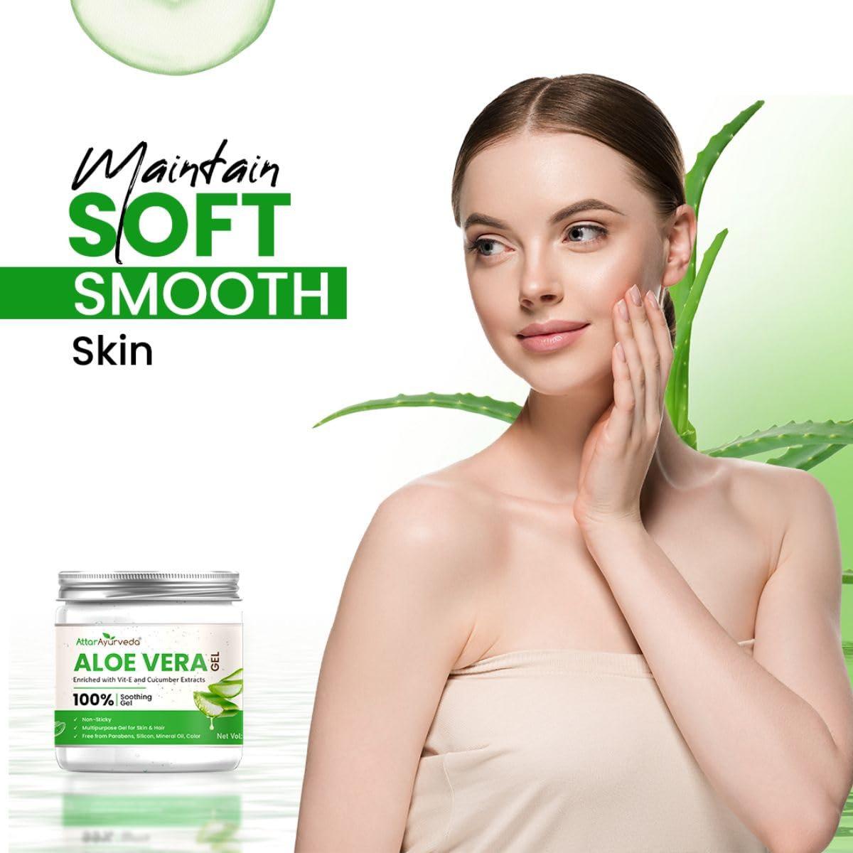 Attar Ayurveda Natural Aloe vera gel for Face, Skin & Hair (200 ml) | With Vit-E and Cucumber extracts