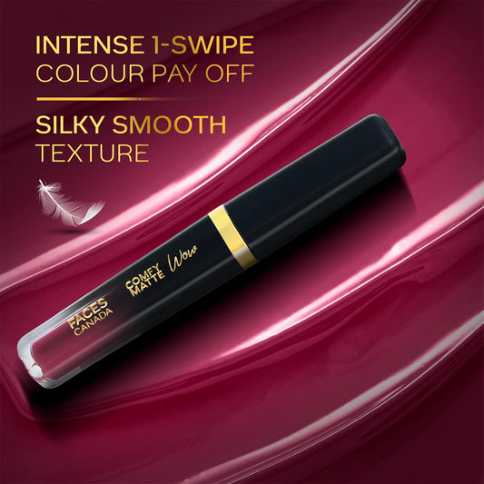 Click to see full view FACESCANADA Comfy Matte Wow Liquid Lipstick - Plum Passion 04, 3.8ml | One Swipe Application
