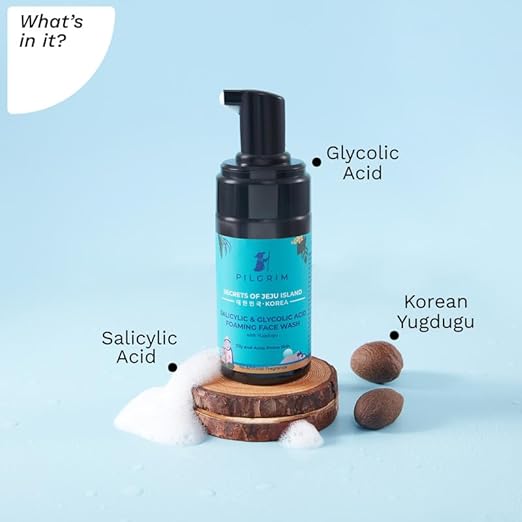 Pilgrim Korean 1.5% Salicylic(Bha) & 2% Glycolic Acid(Aha) Foaming Face Wash , 120 ml