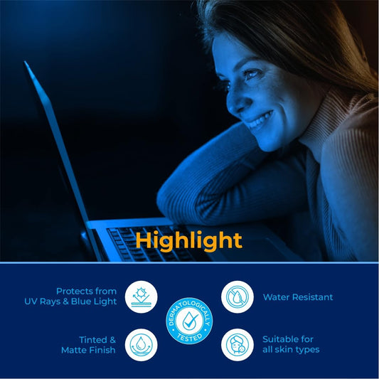 UV Doux Blue Light Tinted Sunscreen Gel SPF 50 PA+++ | For Oily, Acne & Sensitive Skin | 50 g