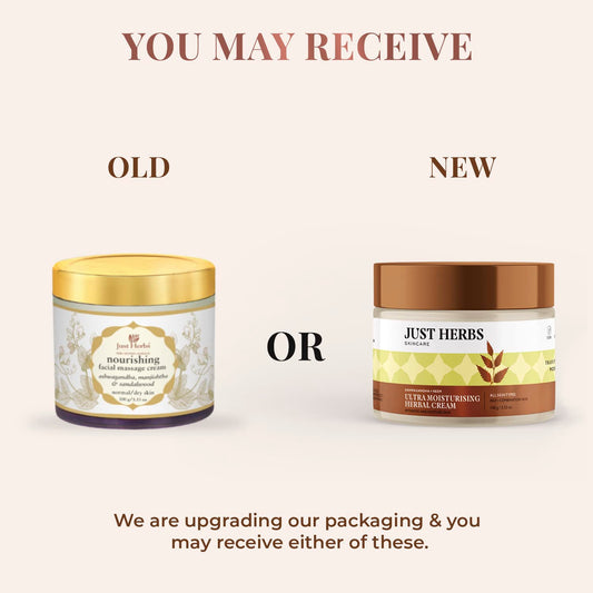 Just Herbs Ayurvedic Herbal Nourishing Face Moisturizing Massage Cream with Ashwagandha & Neem, 100 gm (Pack of 2)