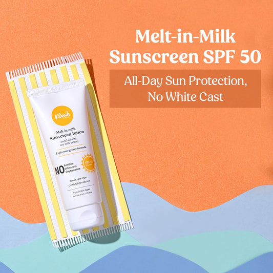 vilvah STORE Vilvah Melt-In-Milk Sunscreen For All Skins Spf 50 Pa+++ With Soy Milk Extract Lightweight, No White Cast Protects Skin From Dangerous Uva, Uvb & Blue Light For Men & Women, 60Ml