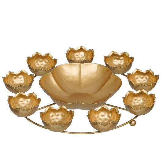 Webelkart Premium 9 Lotus Diya Shape urli Bowl for Home and Pooja Decorations, 12 Inches,Gold