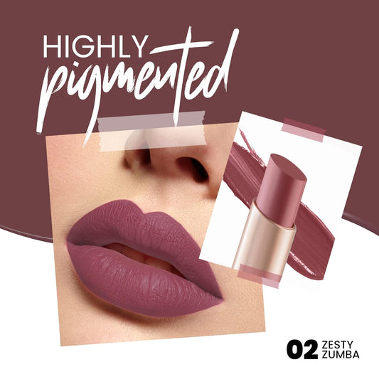 MARS Creamy Matte Long Lasting Lipstick for Women | Creamy Lipstick | Single Swipe Application | Smooth & Light Weight (3.2 gm) (02-Zesty Zumba)