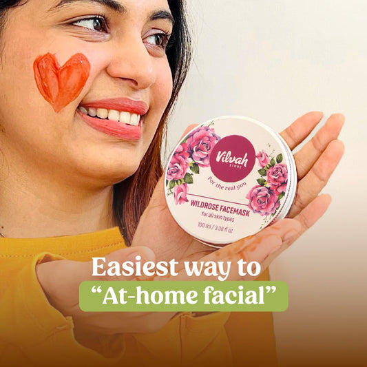 Vilvah Store Wild Rose Face Mask For Glowing Skin | Skin Brightening | With Aloe Vera And Rose Water | Goodness Of French Pink Clay | Suitable For All Skin Types | For Men & Women | 100Gm