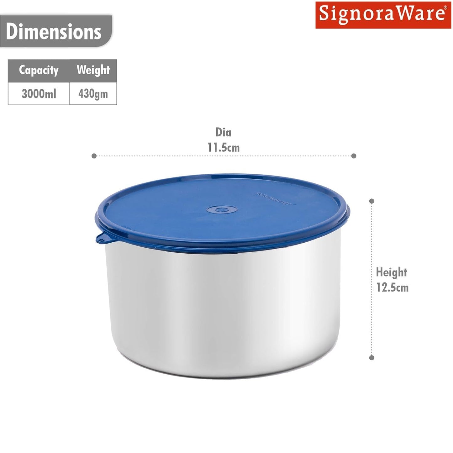 Signora Ware Store Well Stainless Steel Jumbo Container 3Ltr, Modblue
