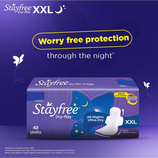 Stayfree Dry Max Xxl|Combo Pack 126 Pads|All Night Xxl Dry Cover Sanitary Pads