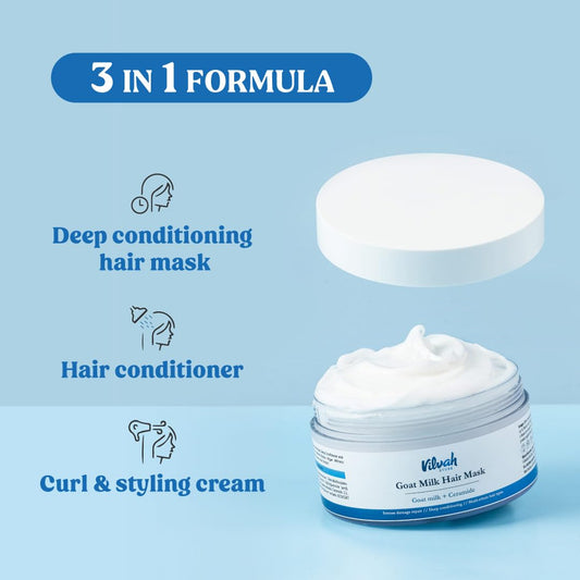 vilvah STORE Goat Milk Hair Mask | Deep Nourishing | Fresh Hair Mask Provides Damaged Deep Conditioning & Strength | Curl Or Styling Cream | Powered With Goat Milk | For Women & Men | 200 Gm