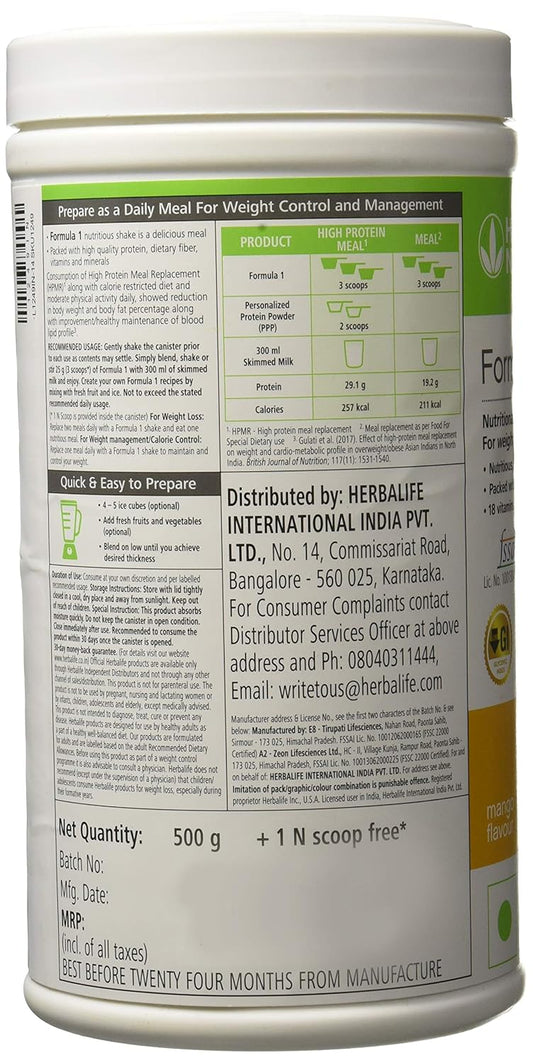 Herbalife Formula 1 Shake 500 gm Weight Loss - Mango + Protein Powder 200 gm