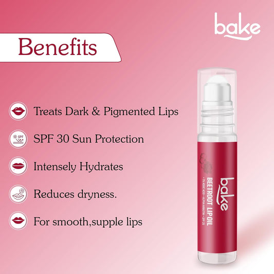 BAKE 1% Kojic Acid Beetroot Tinted Brightening Lip Balm Oil for Dark & Pigmented Lips with SPF 25 PA++++ with Alpha Arbutin - 15g
