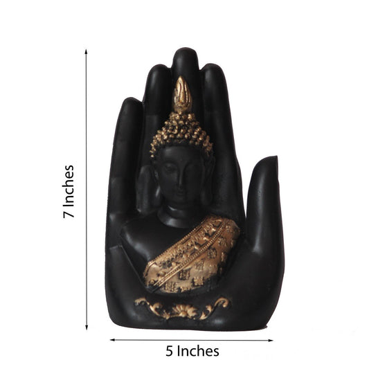 eCraftIndia Polyresin Golden Handcrafted Palm Buddha Polyresin Showpiece (12.5 cm x 7.5 cm x 17.5 cm, Black)