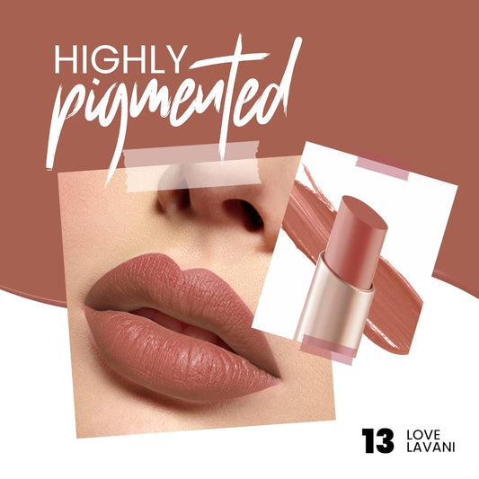 MARS Creamy Matte Long Lasting Lipstick for Women | Creamy Lipstick | Single Swipe Application | Smooth & Light Weight (3.2 gm) (13-Love Lavani)