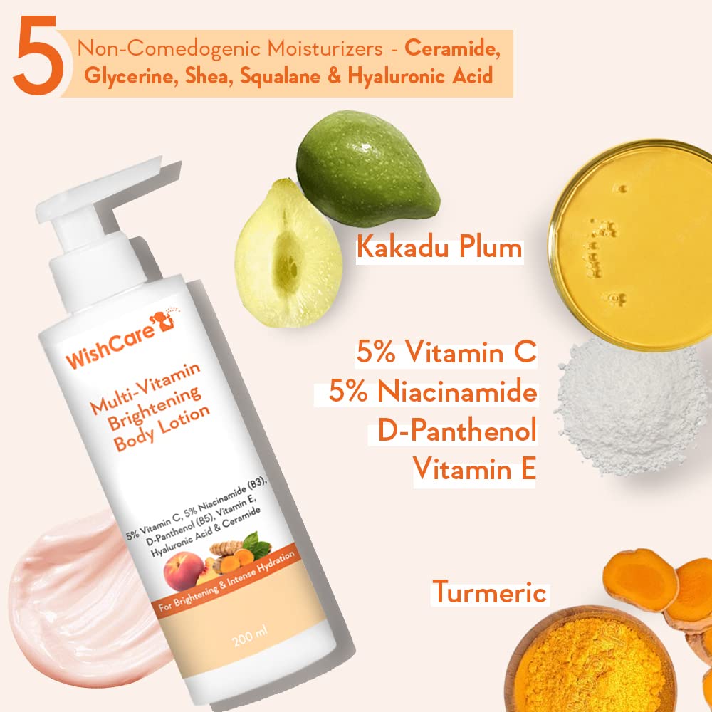 WishCare Multi-Vitamin Brightening Body Lotion - 5% Vitamin C, 5% Niacinamide(B3), Panthenol(B5), 200 ml