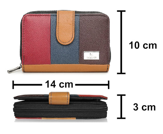 K London Medium Size Ladies Leather Purse RFID Blocking| Money Organisers with Zip Around Section, (Multicolour)(KL_481)