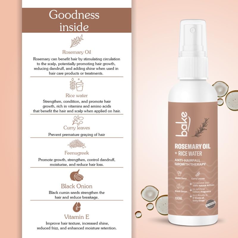 Bake Rosemary Oil Hair Growth Serum Spray with Rice Water & Methi Dana , 100 ml