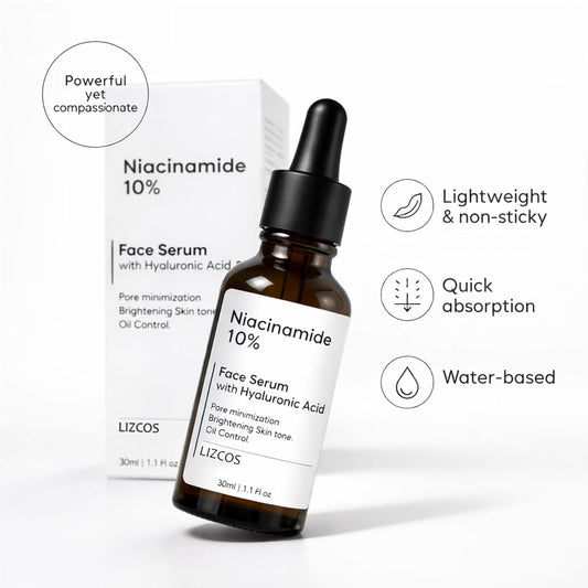 LIZCOS 10% Niacinamide Face Serum with Hyaluronic Acid, Vitamin C & E, 30 ml