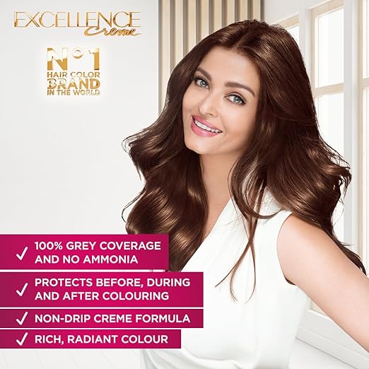 L’Oréal Paris Excellence Creme Hair Color, 4.25 Aishwarya's Brown, 72ml+100g