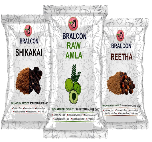 BRALCON Organic Raw Reetha, Amla, Shikakai Combo Pack- 300gm, (100 gm x 3 Pack)