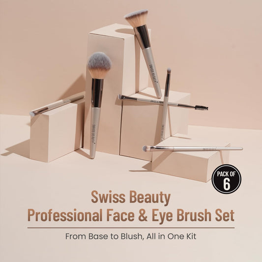 Swiss Beauty Professional Face & Eye Brush Set of 6 with Synthetic Fibres and Easy Blending