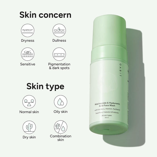 Gabit Niacinamide & Hyaluronic Acid Foaming Face Wash, 100 ml ,Pack of 2