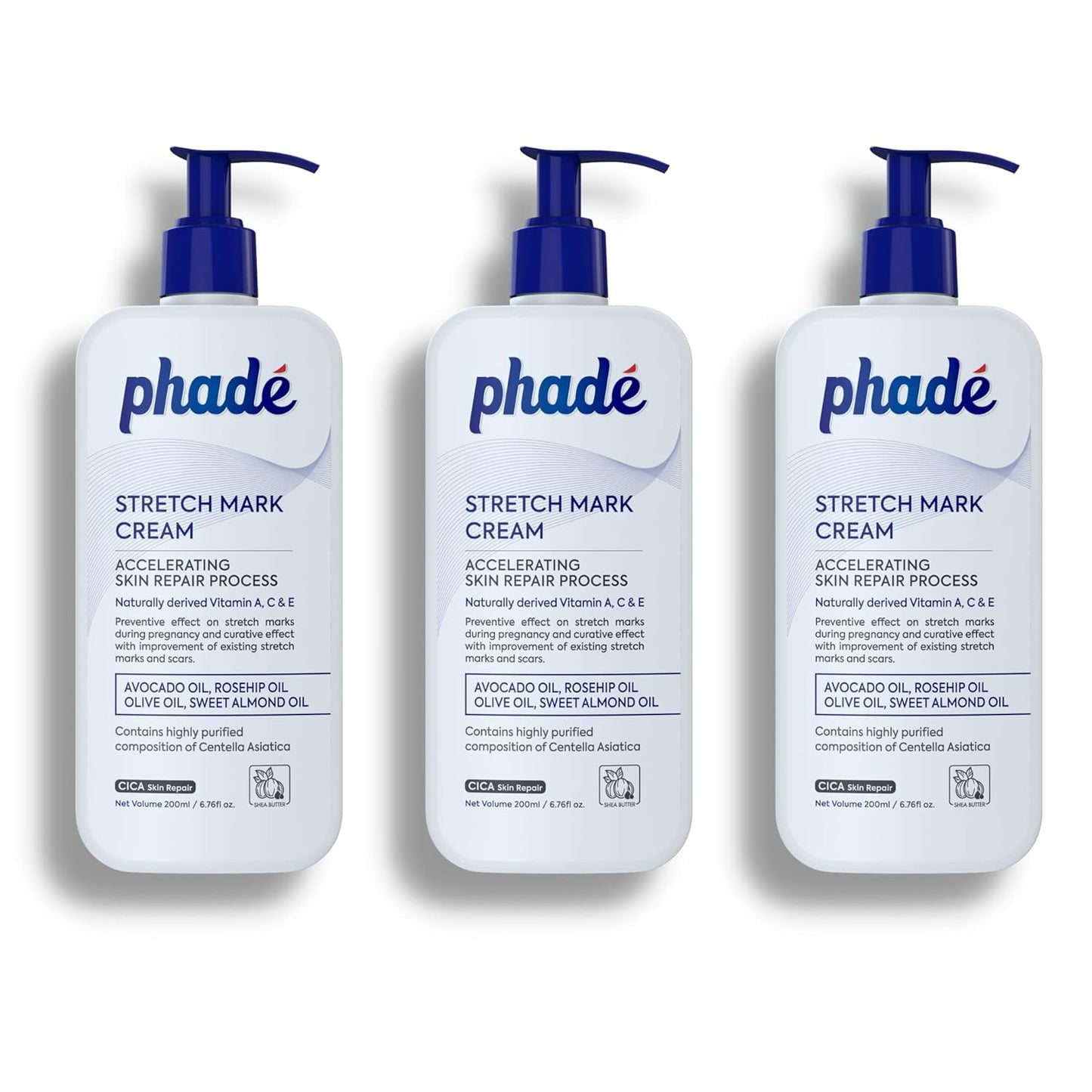 Phade Stretch Mark Cream with CICA for Pregnancy, Scars, Uneven Skin Tone, Ageing - 200 ml