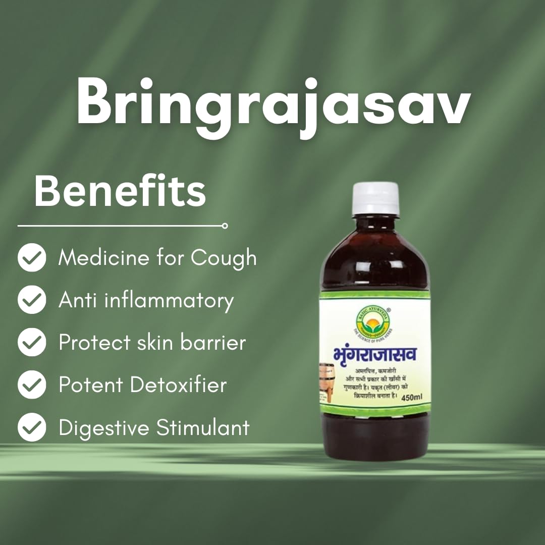 Basic Ayurveda Bhringrajasava , Natural & Pure Herbs | Ayurvedic Supplements Especially Related To Hair, Liver, Cough Health,450 ml (Pack Of 3)