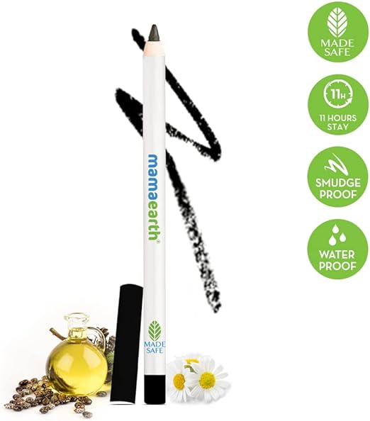 Mamaearth Charcoal Black Long Stay Kohl Pencil, Kajal Black Waterproof, With Castor Oil & Chamomile For 11 Hour Smudge free Stay with Free Sharpener, 2 Piece Set