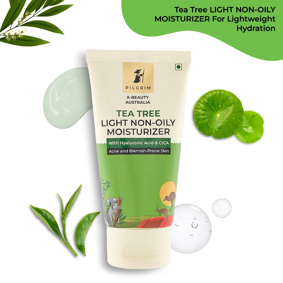 Pilgrim Australian Tea Tree oil free moisturizer for face for oily & acne prone skin with Hyaluronic acid & CICA | 80 gm