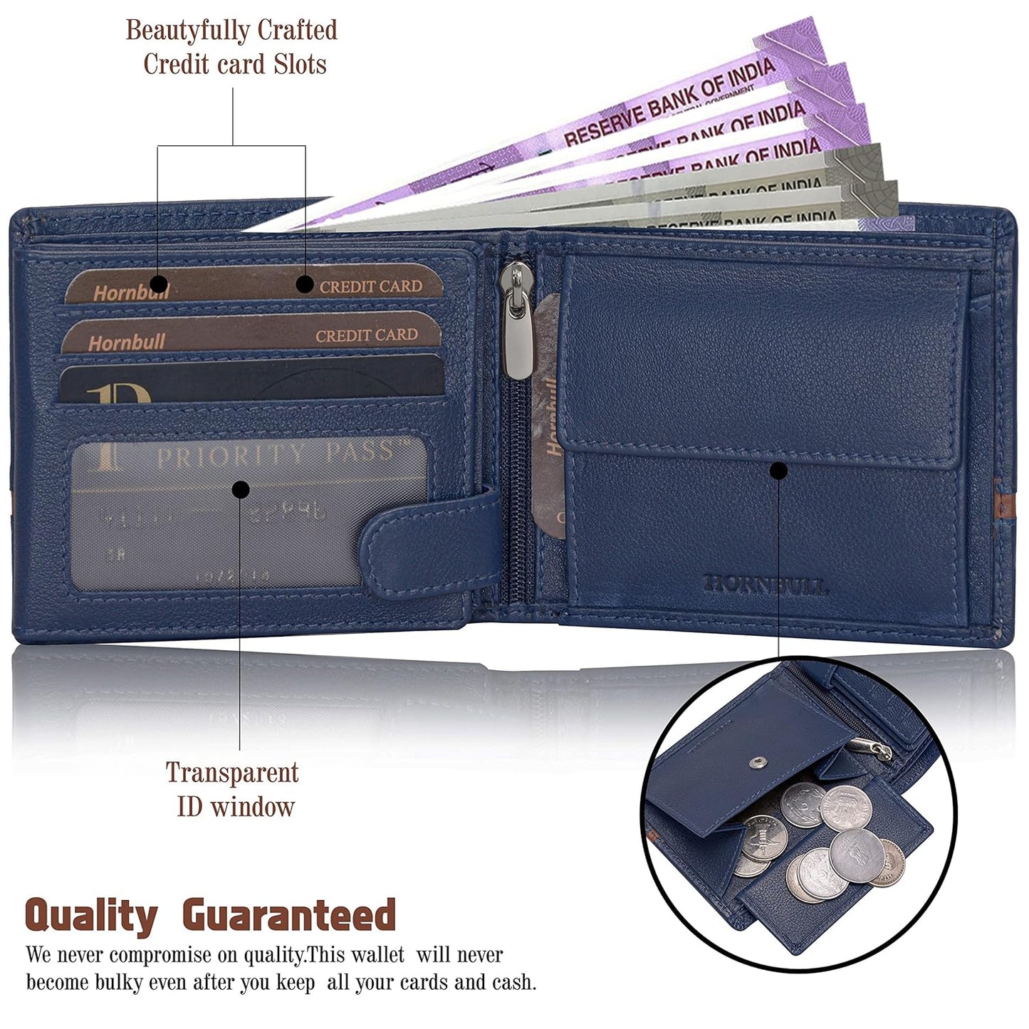Hornbull Denial Navy Leather Wallet for Men | Leather Mens Wallet with RFID Blocking